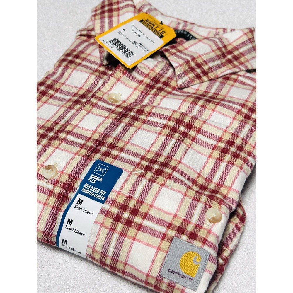 Carhartt Men's M Bozeman Relaxed Fit SS Plaid Shirt Red Duck Rugged Flex - Picture 1 of 11